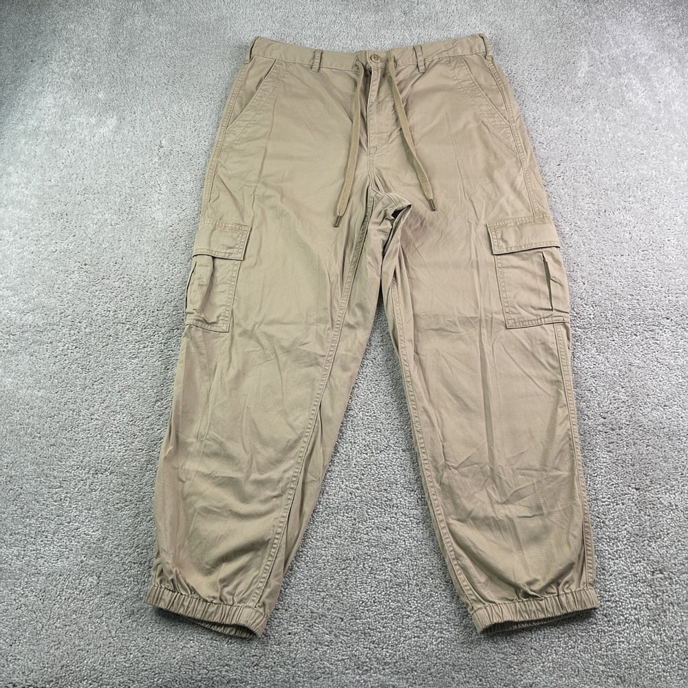 Polo Ralph Lauren Pants Mens Medium Tan Khaki Cargo Jogger Drawstring Streetwear